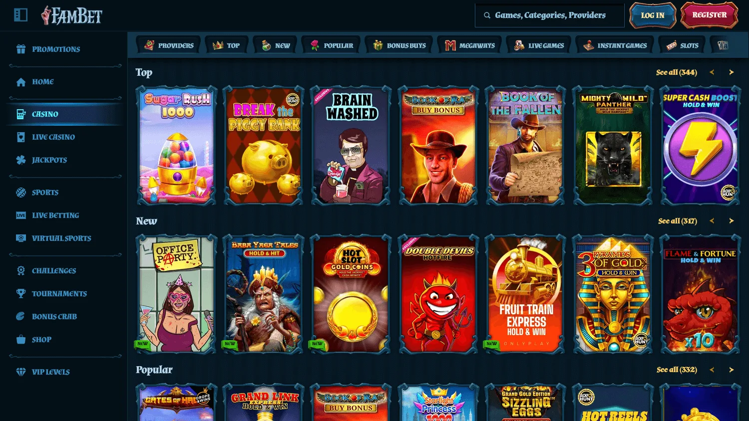 Fambet Casino game library on desktop