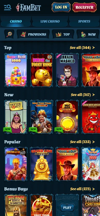 Fambet Casino games in a mobile browser