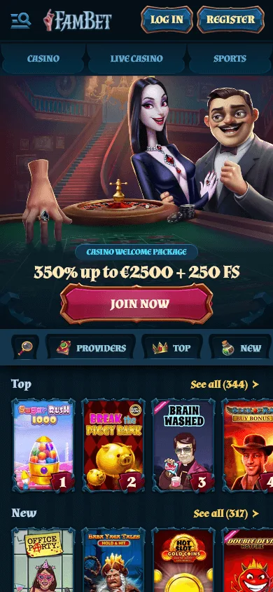 Fambet Casino home experience in a mobile browser