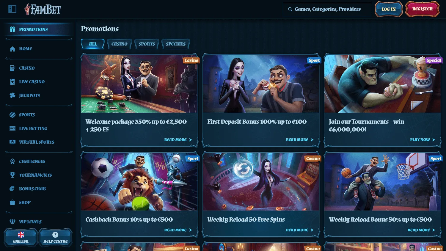 Fambet Casino promotions area on desktop