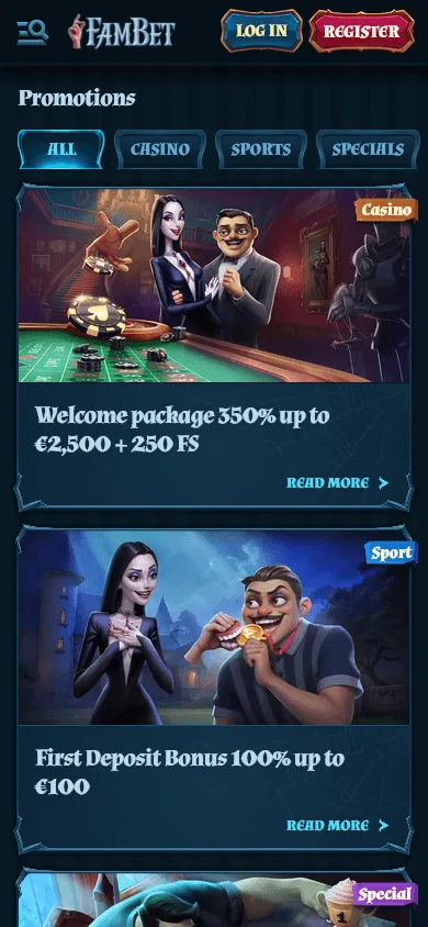 Fambet Casino promotions in a mobile browser